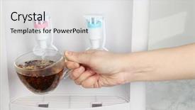  Presentation with water cup - Colorful slide set enhanced with woman filling cup at water backdrop and a light gray colored foreground