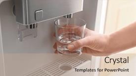  Presentation with water dispenser - Slide set with woman filling glass from water background and a coral colored foreground