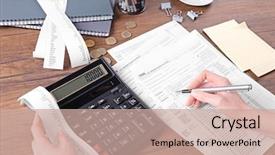  Presentation with income tax - Slide set consisting of woman filling individual income tax background and a coral colored foreground