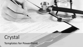  Presentation with nursing - Cool new presentation theme with woman filling medical history backdrop and a light gray colored foreground