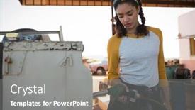  Presentation with pump - Amazing slides having woman-filling-petrol-in-car backdrop and a gray colored foreground