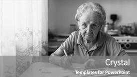  Presentation with utility - Colorful PPT theme enhanced with woman fills out utility bill backdrop and a gray colored foreground