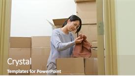  Presentation with find - Beautiful theme featuring woman find something inside cardboard backdrop and a coral colored foreground