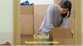  Presentation with cramped inside the box - Beautiful slide set featuring woman find something inside cardboard backdrop and a tawny brown colored foreground