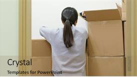  Presentation with find - Cool new slides with woman find something inside backdrop and a coral colored foreground