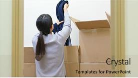  Presentation with find - Theme having woman find something inside background and a coral colored foreground