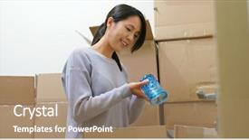  Presentation with find - Colorful slide deck enhanced with woman find the clothes inside backdrop and a coral colored foreground