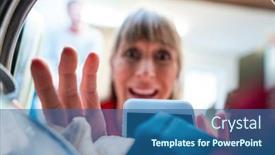  Presentation with drum - Cool new PPT theme with woman-finds-her-phone backdrop and a ocean colored foreground