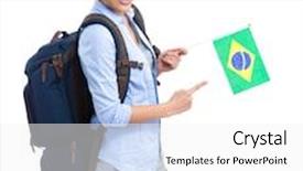  Presentation with finger point - Slide deck featuring woman finger point to brazil flag background and a white colored foreground