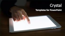  Presentation with finger point - Amazing presentation theme having woman finger point to screen of tablet pc at night backdrop and a black colored foreground