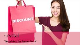  Presentation with finger point - Presentation design consisting of woman finger point to shopping bag and showing a word discount background and a red colored foreground