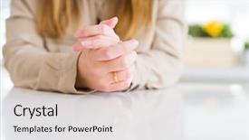  Presentation with weight loss woman showing - Slide set having woman finger showing golden alliance background and a white colored foreground