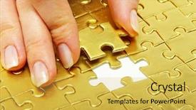  Presentation with gold - Audience pleasing slides consisting of woman fingers holdings gold pazles backdrop and a yellow colored foreground