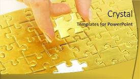  Presentation with puzzle - PPT theme enhanced with woman fingers holdings gold puzzle background and a yellow colored foreground