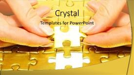  Presentation with monthly report gold exploration - Colorful slides enhanced with woman fingers holdings gold puzzle backdrop and a yellow colored foreground