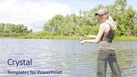  Presentation with pond - Colorful presentation theme enhanced with woman-fishing-in-pond backdrop and a lemonade colored foreground
