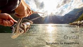  Presentation with rivers - Presentation theme consisting of woman fishing on fishing rod background and a coral colored foreground