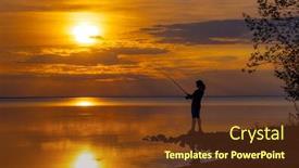  Presentation with finland - Audience pleasing PPT theme consisting of woman-fishing-on-fishing-rod backdrop and a tawny brown colored foreground