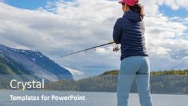  Presentation with spinning - Colorful slide deck enhanced with woman-fishing-on-fishing-rod backdrop and a seafoam green colored foreground