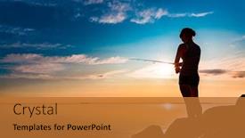  Presentation with spinning - Theme having woman-fishing-on-fishing-rod background and a red colored foreground