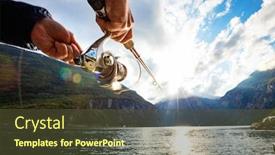  Presentation with spinning - Presentation theme enhanced with woman-fishing-on-fishing-rod background and a tawny brown colored foreground