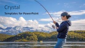  Presentation with rivers - Presentation design having woman-fishing-on-fishing-rod background and a light blue colored foreground