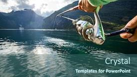  Presentation with spinning - PPT layouts featuring woman-fishing-on-fishing-rod background and a ocean colored foreground