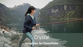  Presentation with spinning - Presentation theme featuring woman-fishing-on-fishing-rod background and a gray colored foreground