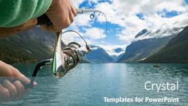  Presentation with rivers - PPT theme with woman-fishing-on-fishing-rod background and a seafoam green colored foreground
