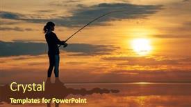  Presentation with spinning - Slides featuring woman-fishing-on-fishing-rod background and a tawny brown colored foreground