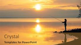  Presentation with spinning - PPT theme with woman-fishing-on-fishing-rod background and a yellow colored foreground