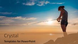  Presentation with spinning - PPT theme enhanced with woman-fishing-on-fishing-rod background and a  colored foreground