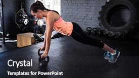  Presentation with sporty - Presentation theme featuring woman fitness - full length of sporty female background and a dark gray colored foreground