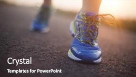  Presentation with running - Beautiful slide deck featuring woman fitness runner feet running backdrop and a  colored foreground