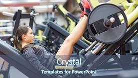  Presentation with flexing - Presentation design enhanced with woman flexing muscles on leg press machine in gym background and a ocean colored foreground
