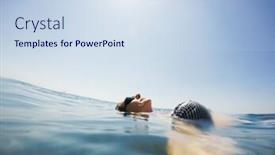  Presentation with summer holiday - Presentation design having woman-floating-on-water-summer background and a sky blue colored foreground