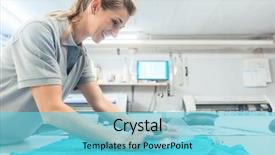  Presentation with workshop - Colorful slides enhanced with woman flock printing a t backdrop and a light blue colored foreground