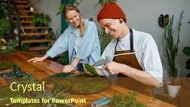  Presentation with art craft - Slides with woman-florist-teaching-young-hipster background and a  colored foreground