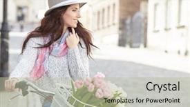  Presentation with spring photo album - Presentation design with photo of a spring women background and a mint green colored foreground