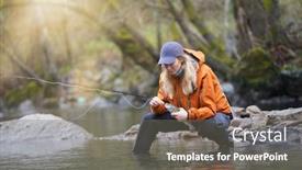  Presentation with trout - PPT layouts enhanced with woman-fly-fishing-catching-rainbow background and a gray colored foreground