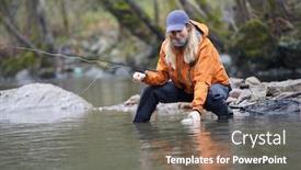  Presentation with fly - Slide deck with woman-fly-fishing-catching-rainbow background and a gray colored foreground