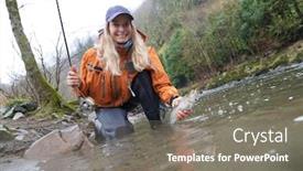  Presentation with fishing - PPT layouts featuring woman-fly-fishing-catching-rainbow background and a gray colored foreground