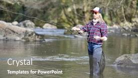  Presentation with fly - Beautiful slide deck featuring woman-fly-fishing-in-river backdrop and a gray colored foreground