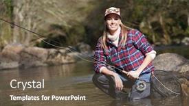  Presentation with fly - Theme enhanced with woman-fly-fishing-in-river background and a tawny brown colored foreground