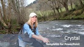  Presentation with trial river - Presentation featuring woman fly-fishing in river background and a gray colored foreground