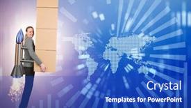  Presentation with drone technology delivery flying - Slide deck with woman-flying-jetpack-and-delivering background and a cobalt blue colored foreground