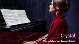  Presentation with sheet music - Amazing presentation theme having woman focusing on sheet music backdrop and a wine colored foreground