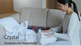  Presentation with fold - Amazing PPT theme having woman fold white towel backdrop and a light blue colored foreground