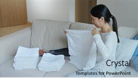  Presentation with fold - Slide set featuring woman fold white towel background and a light blue colored foreground