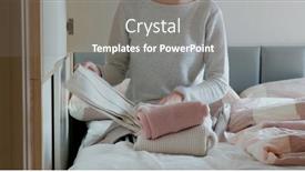  Presentation with fold - Slide set having woman-fold-with-her-clothes background and a gray colored foreground